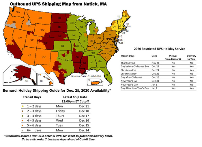 UPS Map and Holiday Restricted Services